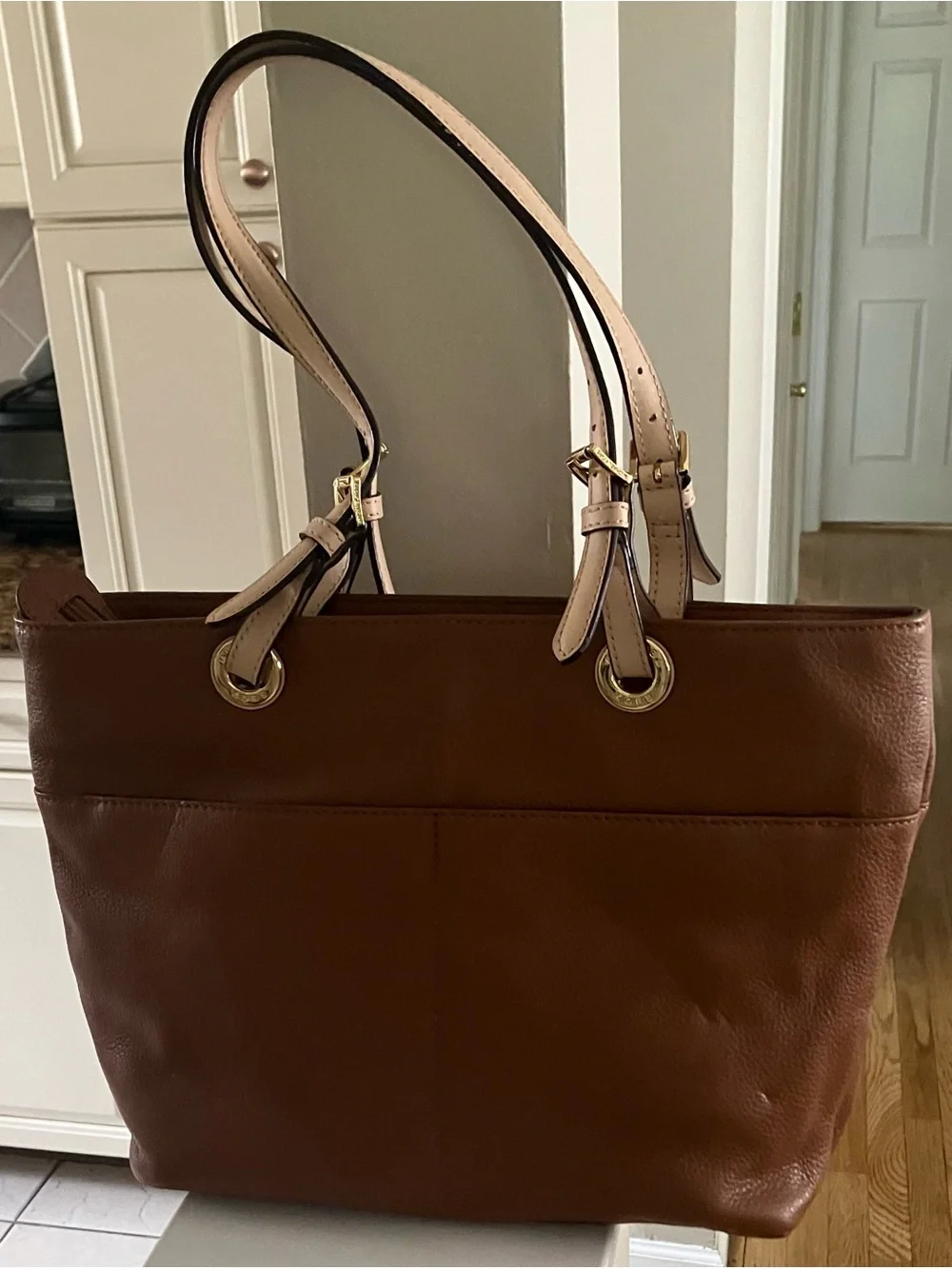 Michael Kors Two-Tone Brown and Beige Leather Tote - Picture 2 of 3